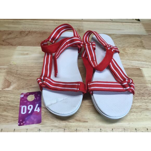 London Fog Collection Shore Club Sandals Women's Red Round Toe Strappy Wedge - Picture 1 of 6